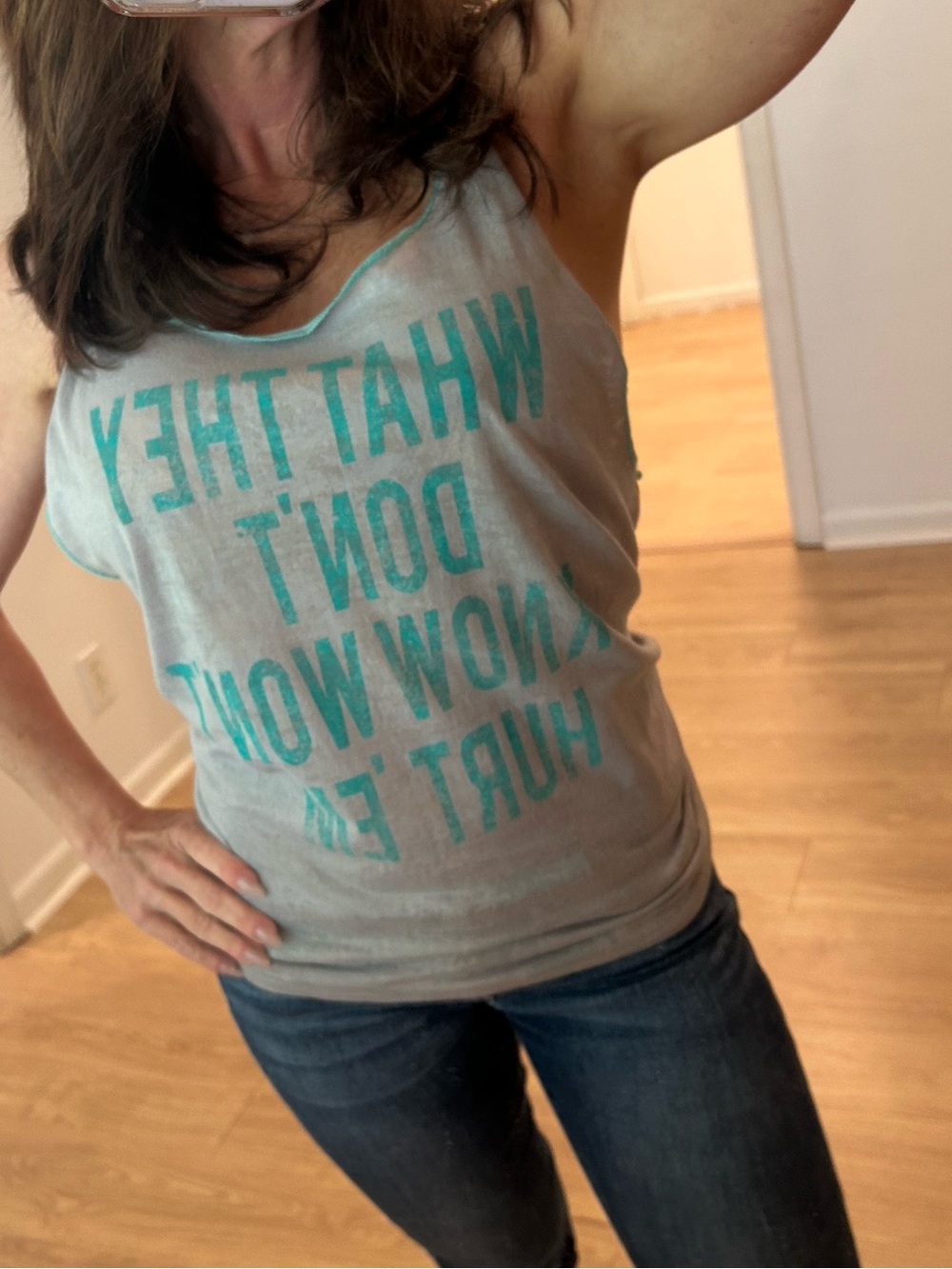 Guess Gray Tank Top with Teal Script - Picture 1 of 3